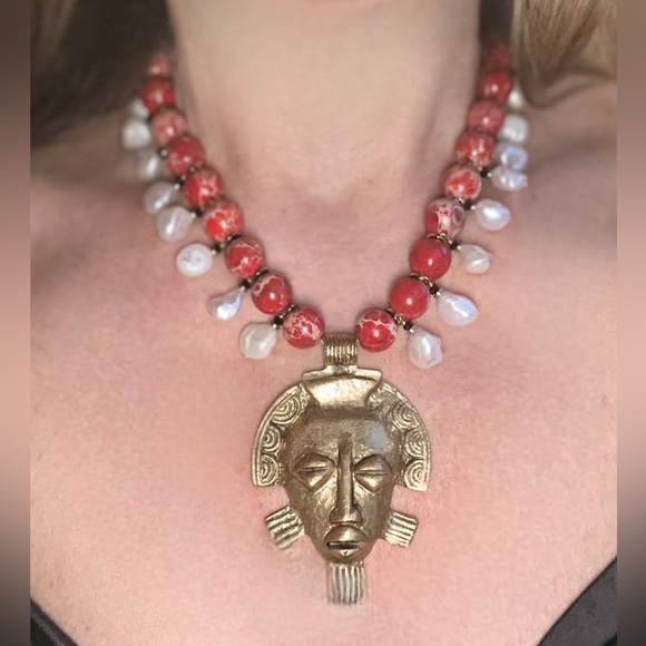 Lady Warrior Mask Statement Necklace
